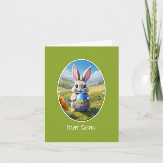 Carte Lapin de Pâques avec œuf, ovale - (Devant)