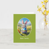 Carte Lapin de Pâques avec œuf, ovale - (Fleur jaune)