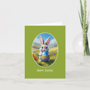 Carte Lapin de Pâques avec œuf, ovale -