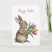 Carte Lapin De Pâques Avec Tulipes (Devant)