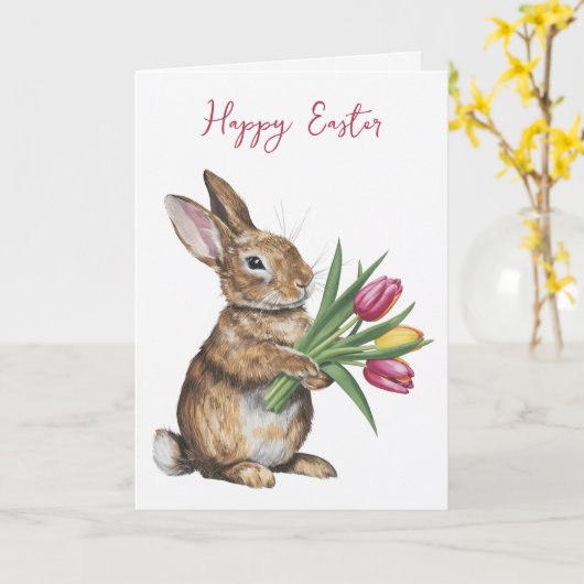 Carte Lapin De Pâques Avec Tulipes (Fleur jaune)