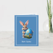 Carte Lapin de Pâques avec un nœud bleu - (Devant)