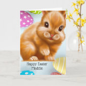 Carte Lapin de Pâques Brun Fantaisiste (Fleur jaune)