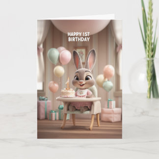 Carte Lapin de Pâques dans une Chaise Haute avec Ballons