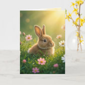 Carte Lapin de Pâques dans une prairie de printemps (Fleur jaune)