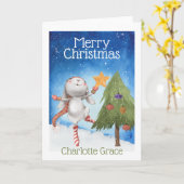 Carte Lapin de Pâques décore l'arbre dans la neige (Fleur jaune)