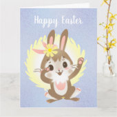Carte Lapin de Pâques drôle et mignon (Fleur jaune)