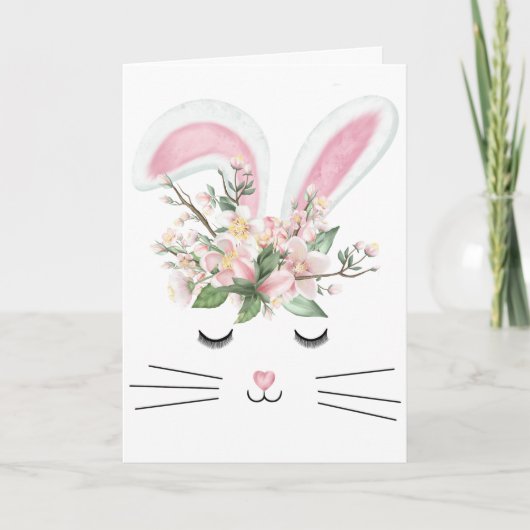 Carte Lapin de Pâques et fleurs (Devant)