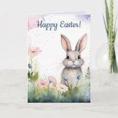 Carte Lapin de Pâques et fleurs de Pâques (Devant)