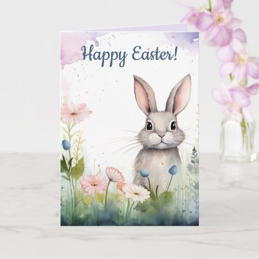 Carte Lapin de Pâques et fleurs de Pâques (Orchidée)