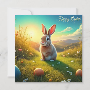 Carte Lapin de Pâques et œufs colorés dans la magie du p