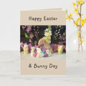 Carte Lapin de Pâques et petits assistants (Fleur jaune)