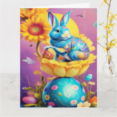 Carte Lapin de Pâques Fleur Art Moderne         (Fleur jaune)