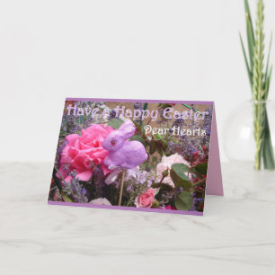 Carte Lapin de Pâques fleurs printanières Fleurs violett