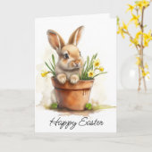 Carte Lapin de Pâques heureux (Fleur jaune)