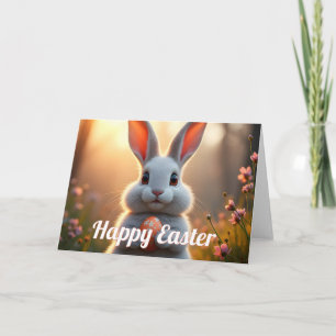 Carte Lapin de Pâques heureux dans la magie du printemps
