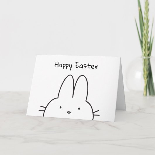 Carte Lapin de Pâques heureux Mignon Simple Noir et Blan (Devant)