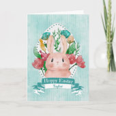 Carte Lapin de Pâques joyeux avec des fleurs (Devant)