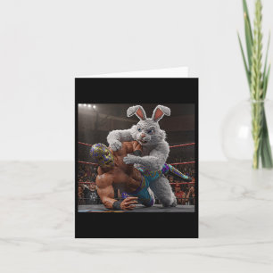 Carte Lapin de Pâques luttant contre un Luchador