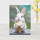 Carte Lapin De Pâques Mangeant Un Cône De Crème De Glace (Fleur jaune)