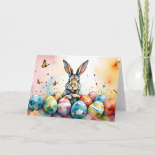Carte Lapin de Pâques mignon avec des œufs peints coloré