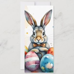 Carte Lapin de Pâques mignon avec des œufs peints coloré