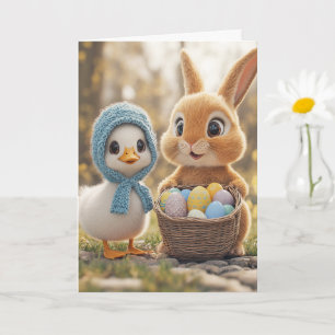 Carte Lapin de Pâques Œufs Bébé Caneton Heureux