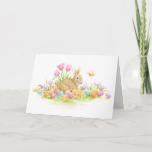 Carte Lapin de Pâques OEufs colorés Printemps Nature