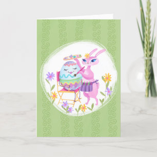 Carte Lapin de Pâques rose et oeuf