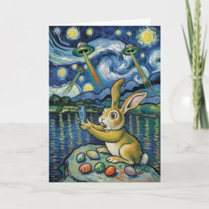 Carte Lapin de Pâques UFO Selfie Nuit étoilée