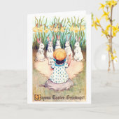 Carte Lapin de Pâques vintage avec fille (Fleur jaune)