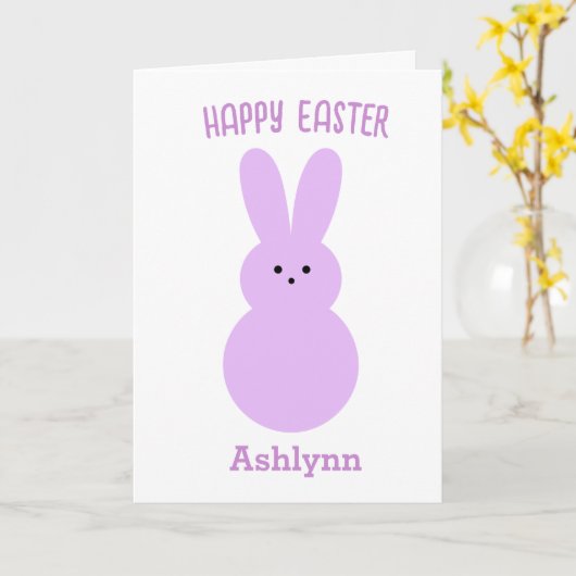 Carte lapin de Pâques Violet Joyeux (Fleur jaune)