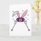 Carte Lapin de ski avec bâtons de ski et lunettes de ski (Fleur jaune)