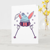 Carte Lapin de ski avec bâtons de ski lunettes de ski ca (Fleur jaune)