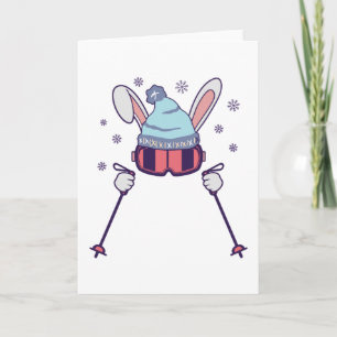 Carte Lapin de ski avec bâtons de ski lunettes de ski ca