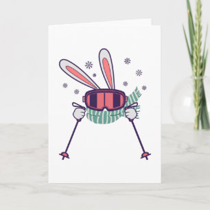 Carte Lapin de ski avec bâtons de ski lunettes de ski et