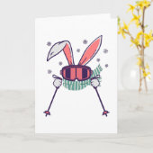Carte Lapin de ski avec bâtons de ski lunettes de ski et (Fleur jaune)