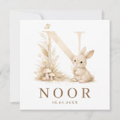 Carte Lapin de Woodland Monogramme N Neutre Naissance (Devant)
