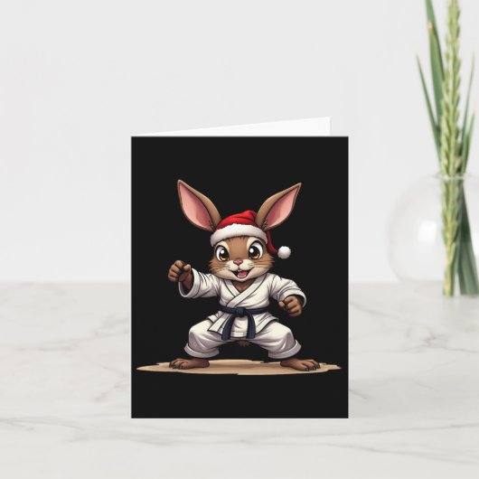 Carte Lapin drôle en uniforme de karaté pour Noël (Devant)