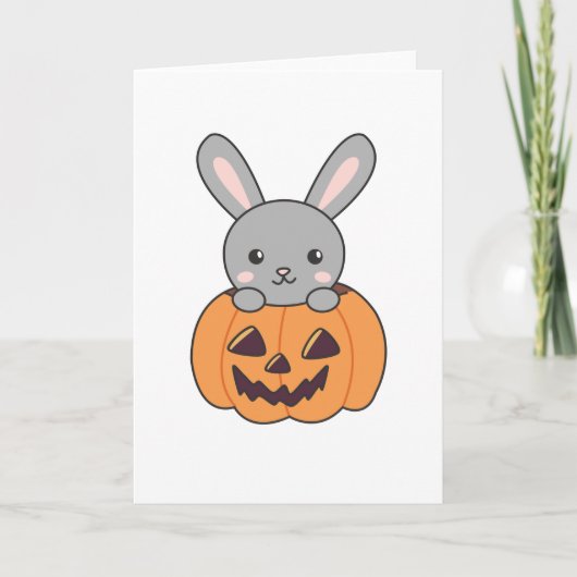 Carte Lapin En Citrouille De Mignons lapins Joyeux Hallo (Devant)