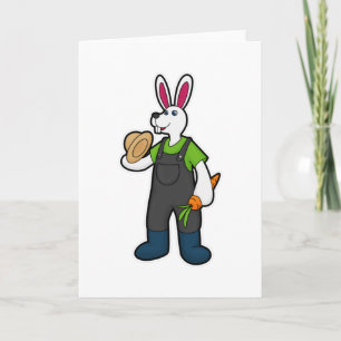 Carte Lapin en fermier avec carotte et chapeau