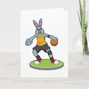 Carte Lapin en joueur de basket-ball avec ballon de bask