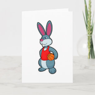Carte Lapin en joueur de basketball avec ballon de baske