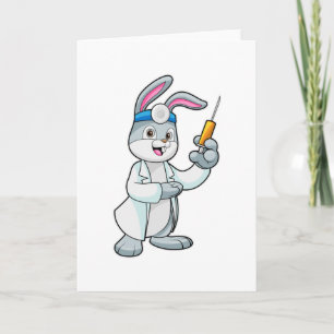 Carte Lapin en médecin à la vaccination avec seringue