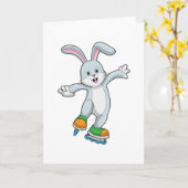 Carte Lapin en patineur avec des rollers en ligne (Fleur jaune)