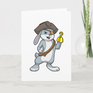 Carte Lapin en pirate avec main crochet & chapeau de pir