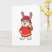 Carte Lapin en pompier avec casque (Fleur jaune)