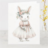 Carte Lapin en robe (Fleur jaune)