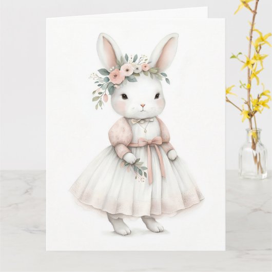 Carte Lapin en robe (Fleur jaune)