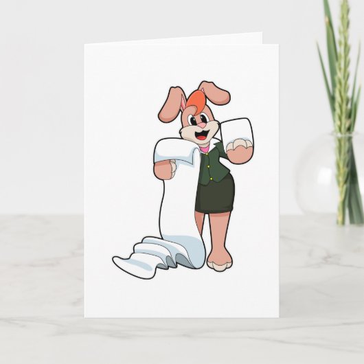 Carte Lapin en secrétaire avec papier (Devant)